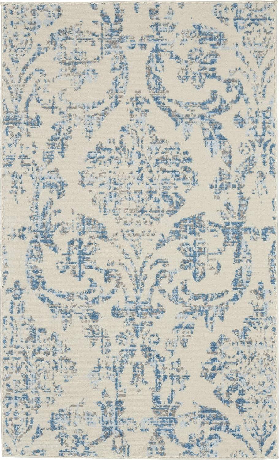 Jubilant JUB09 Area Rug Farmhouse Vintage Damask By Nourison Ivory Blue 3' x 5'