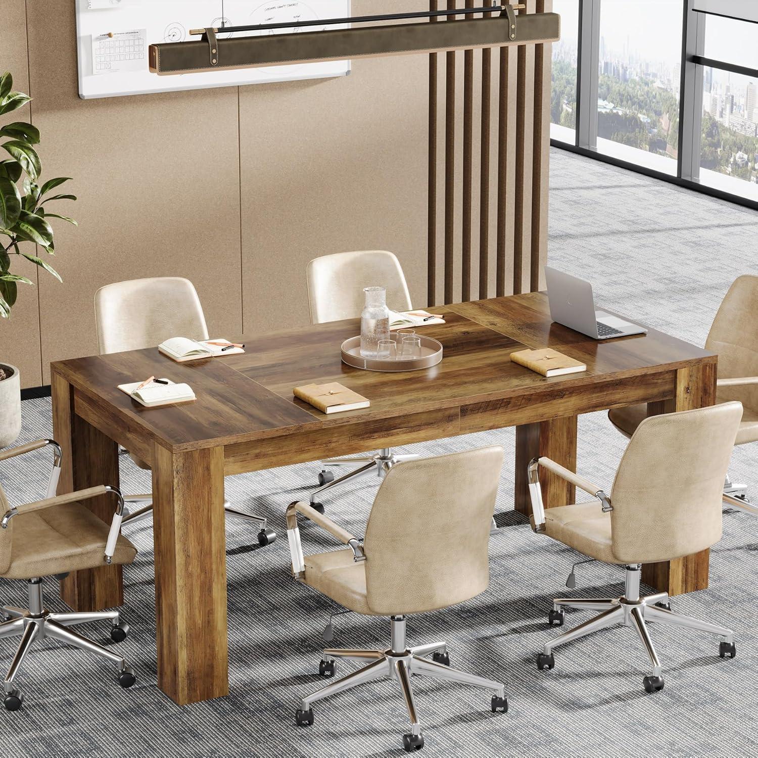 Tribesigns 63-Inch Executive Computer Desk, Industrial Writing Table with Solid Wooden Base for Home Office, Brown