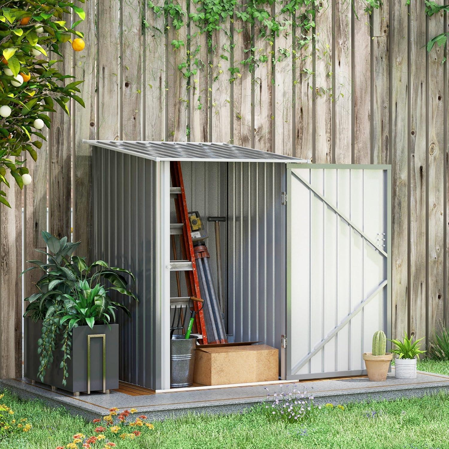 ZHI-22 3.3' x 3.4' Garden Storage Shed Galvanized Steel Tool House with Lockable Door