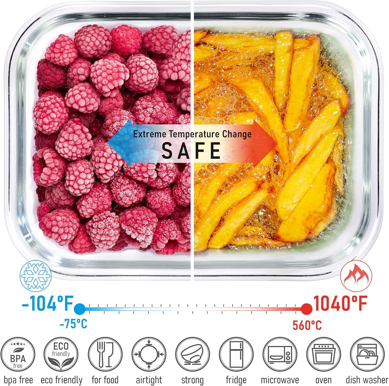 Amber Glass Meal Prep Containers with Acacia Lids, Set of 4