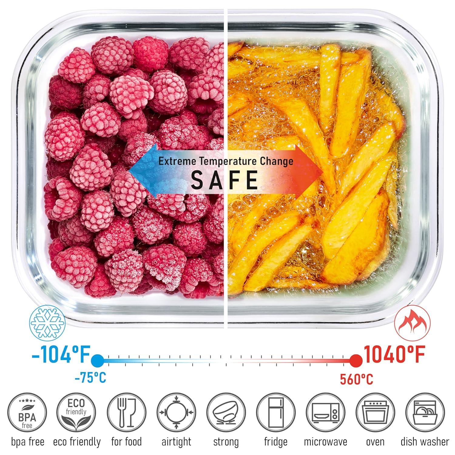 Amber Glass Meal Prep Containers with Acacia Lids, Set of 4