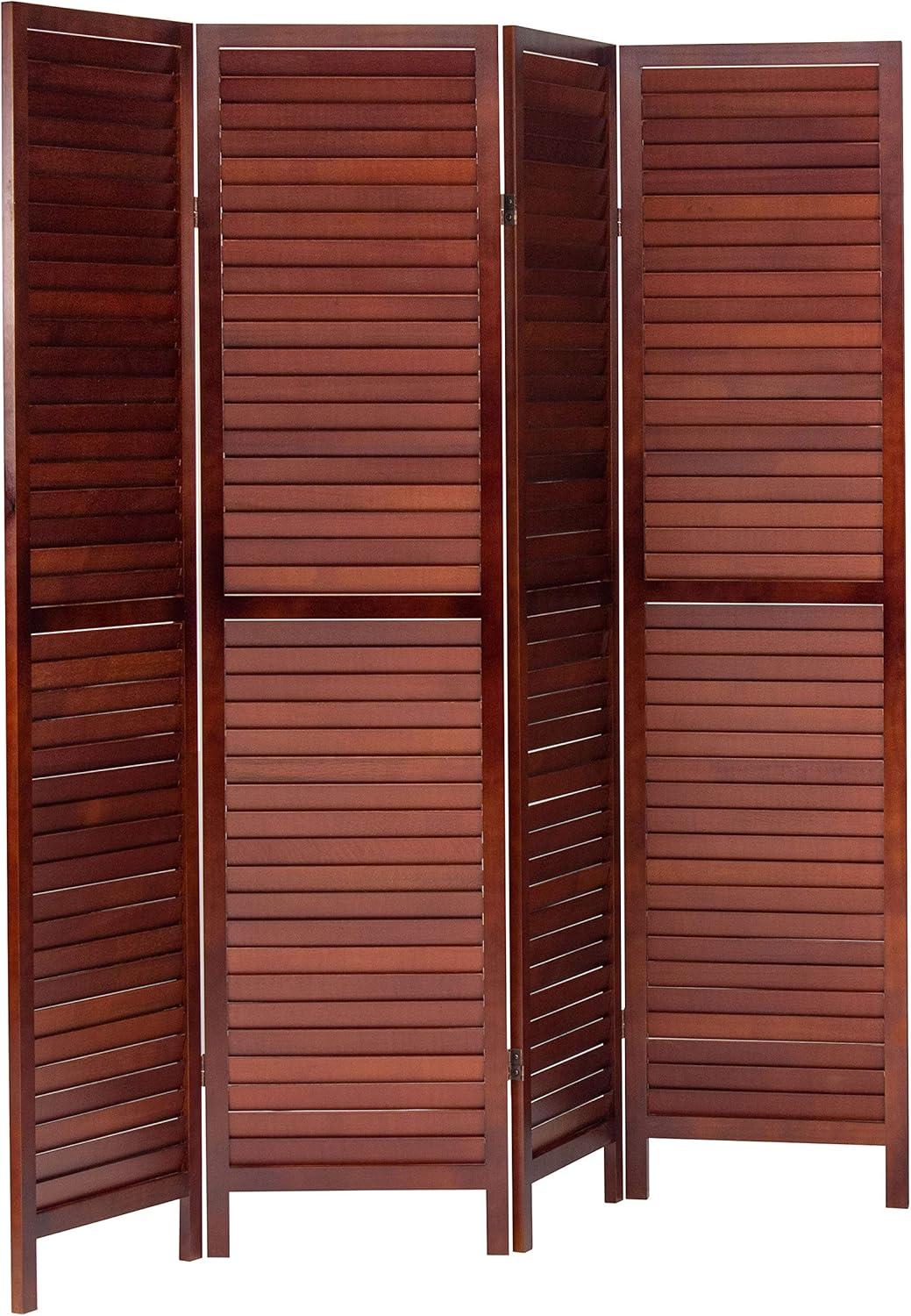 Oriental Furniture 6 ft. Tall Wooden Louvered Room Divider Walnut 4 Panel