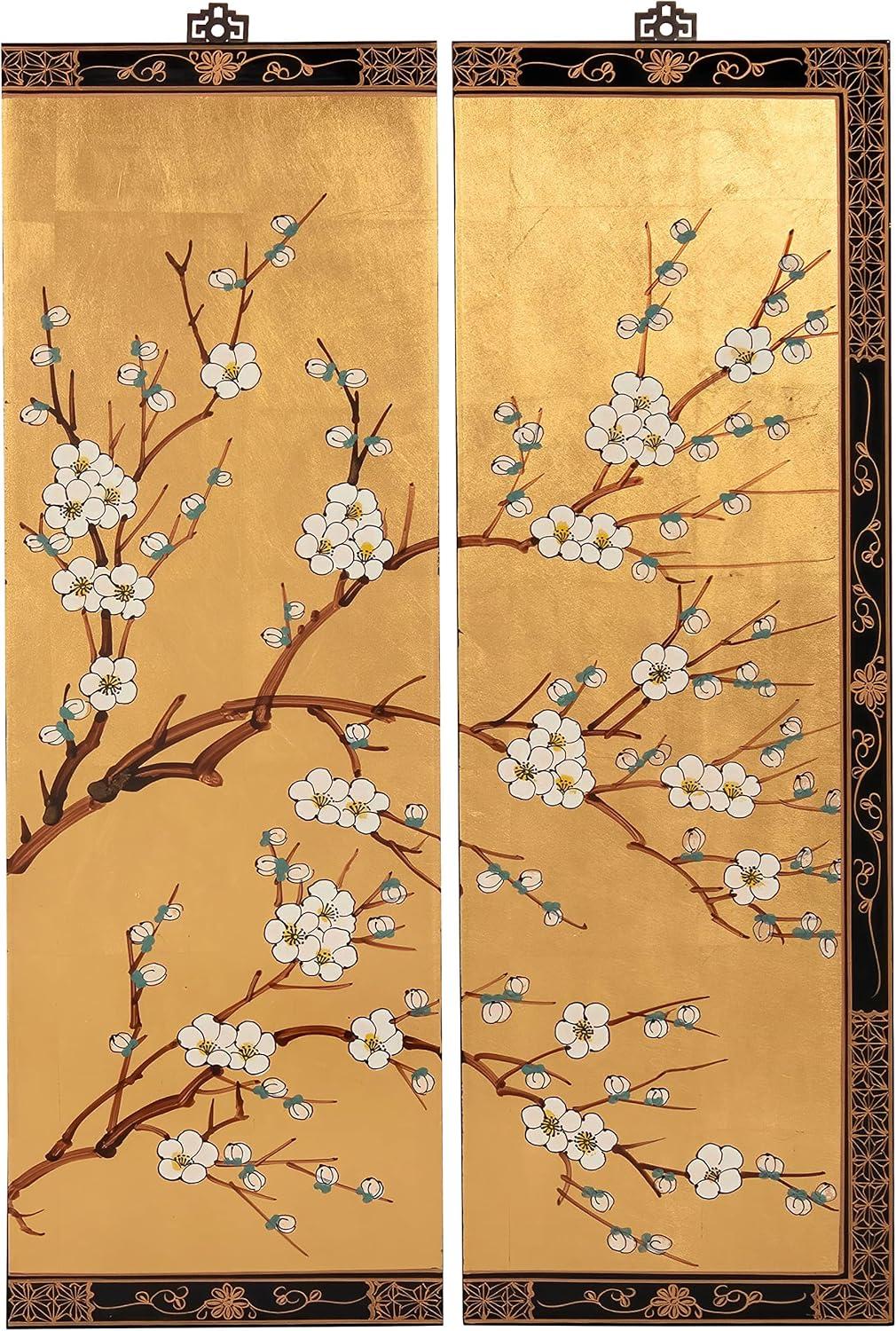 Oriental Furniture Cherry Blossom 36" H x 12" W 4 - Piece Wall Décor