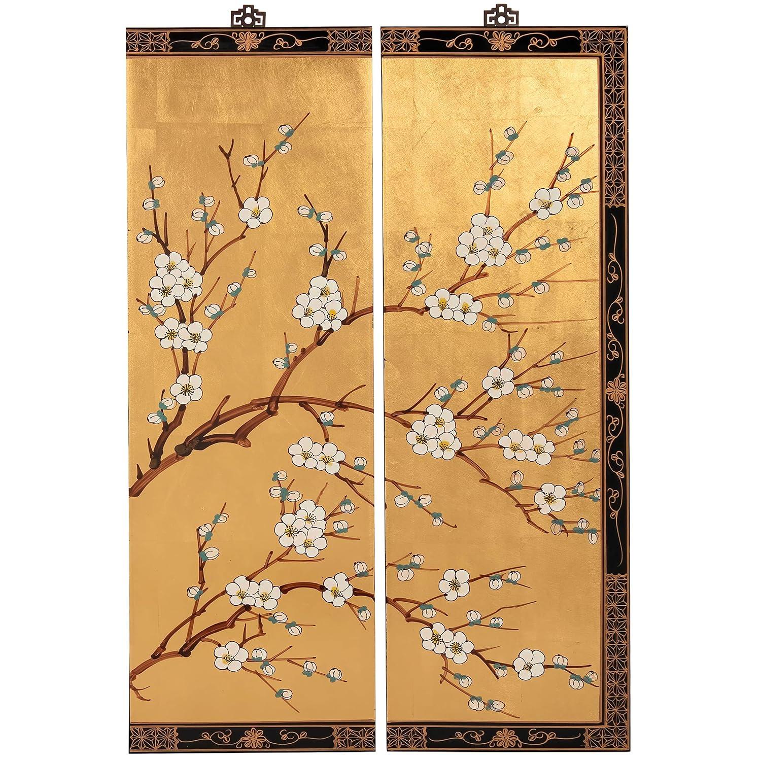 Oriental Furniture Cherry Blossom 36" H x 12" W 4 - Piece Wall Décor
