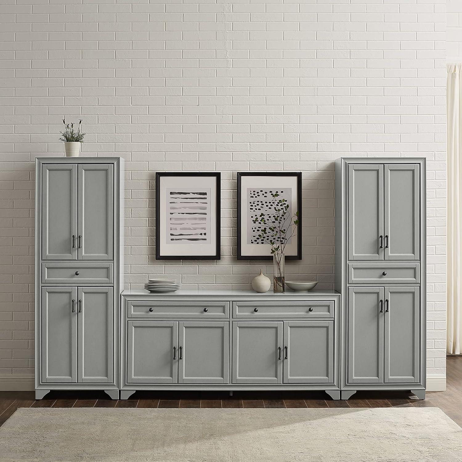 3pc Tara Sideboard and Pantry Set Distressed Gray - Crosley