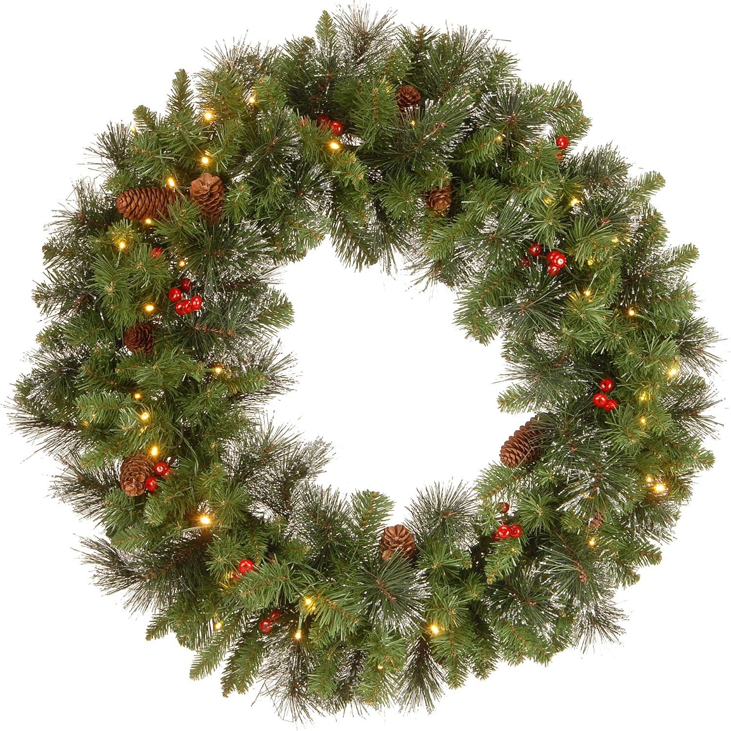 30" Prelit LED Crestwood Spruce Artificial Wreath Warm White Lights - Nationa Tree Company