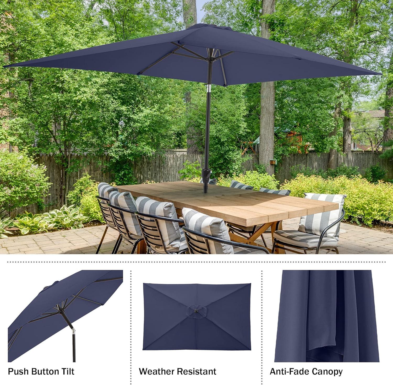 Pure Garden 10-ft Rectangular Patio Umbrella - Easy Crank Sun Shade with Push Button Tilt for Outdoor Furniture, Deck, Backyard, or Pool