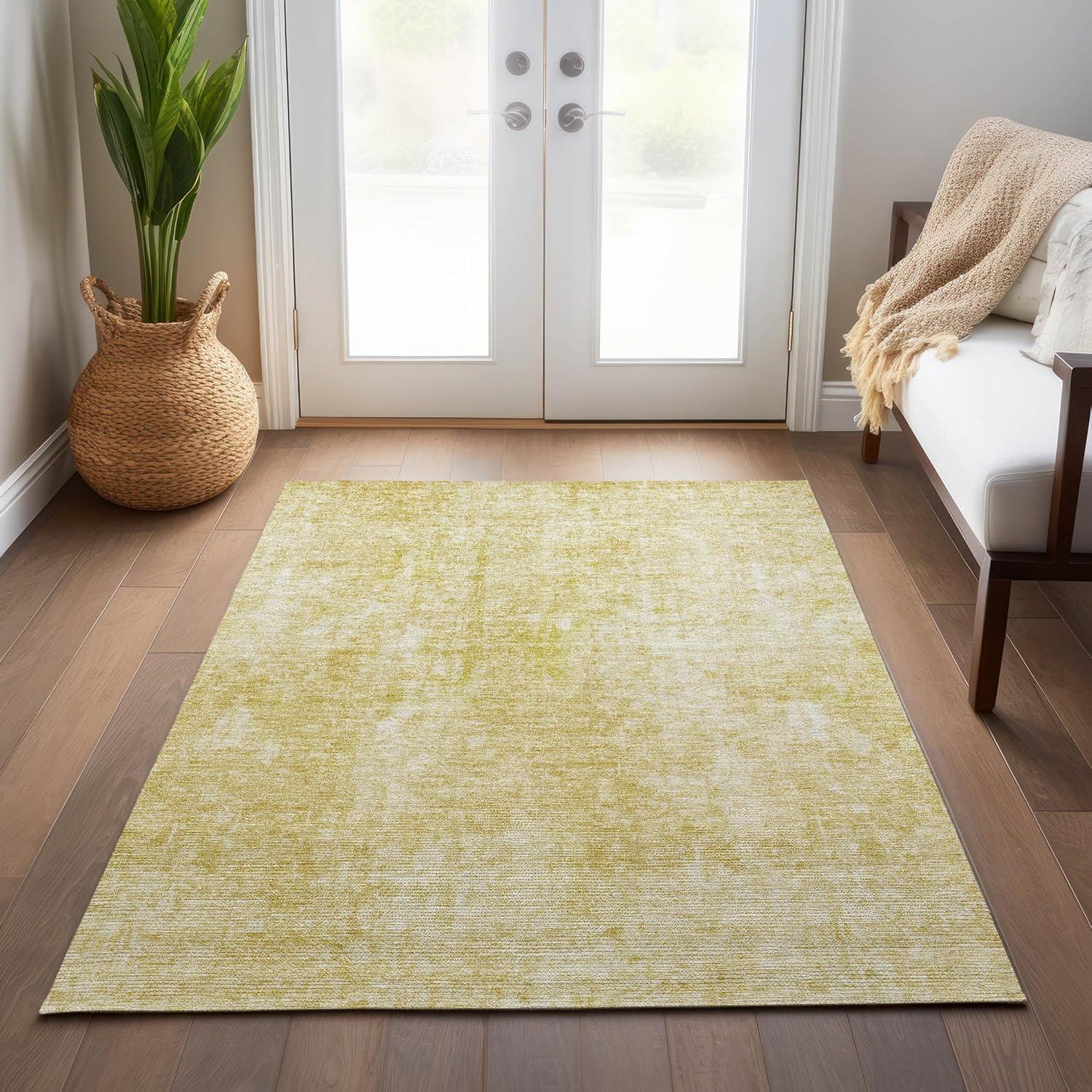 Gold Abstract Washable Synthetic 3' x 5' Area Rug