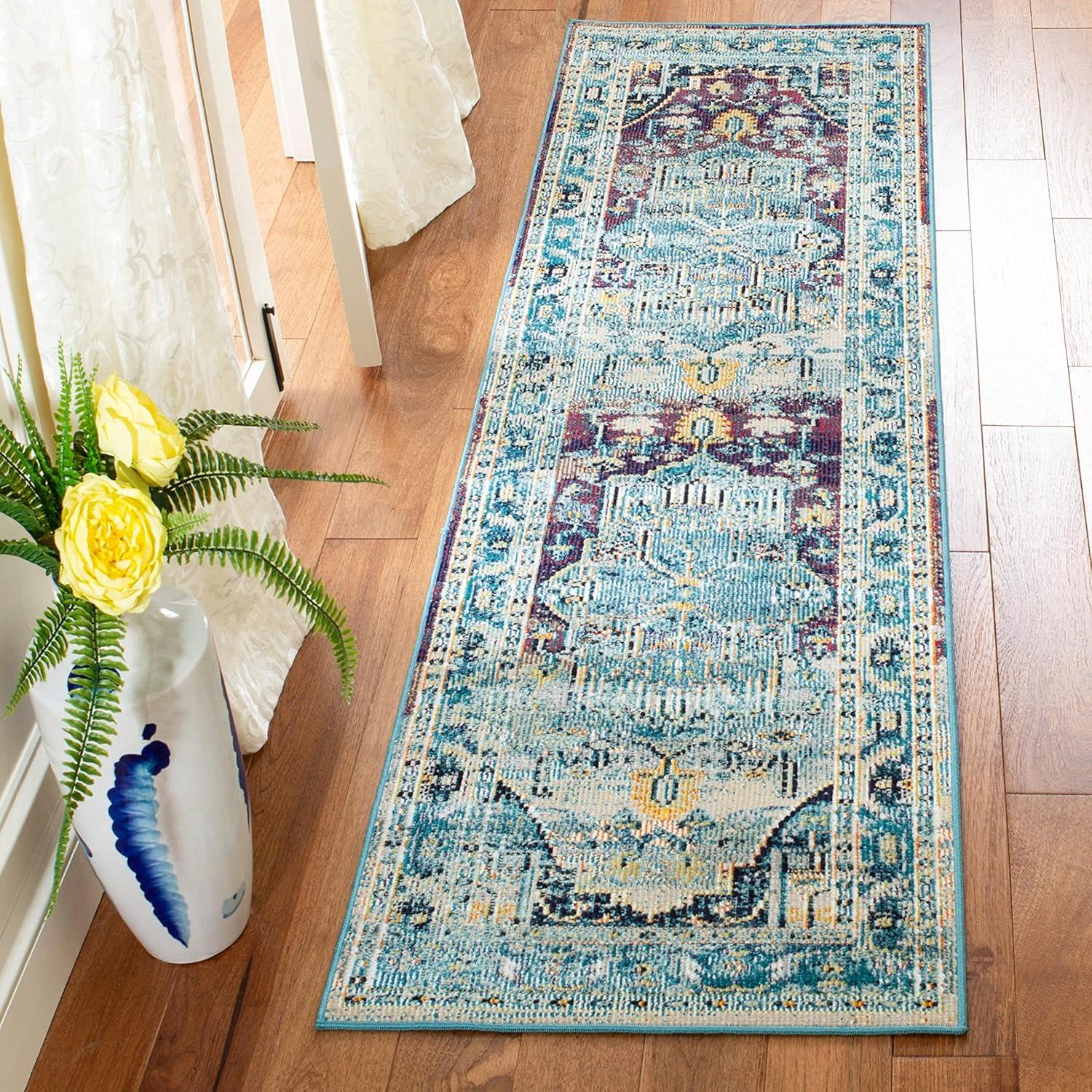 Teal and Purple 9' x 12' Distressed Synthetic Area Rug