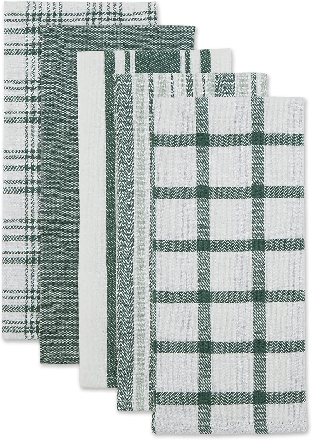 Asst Dark Green Woven Dishtowels (Set of 5)