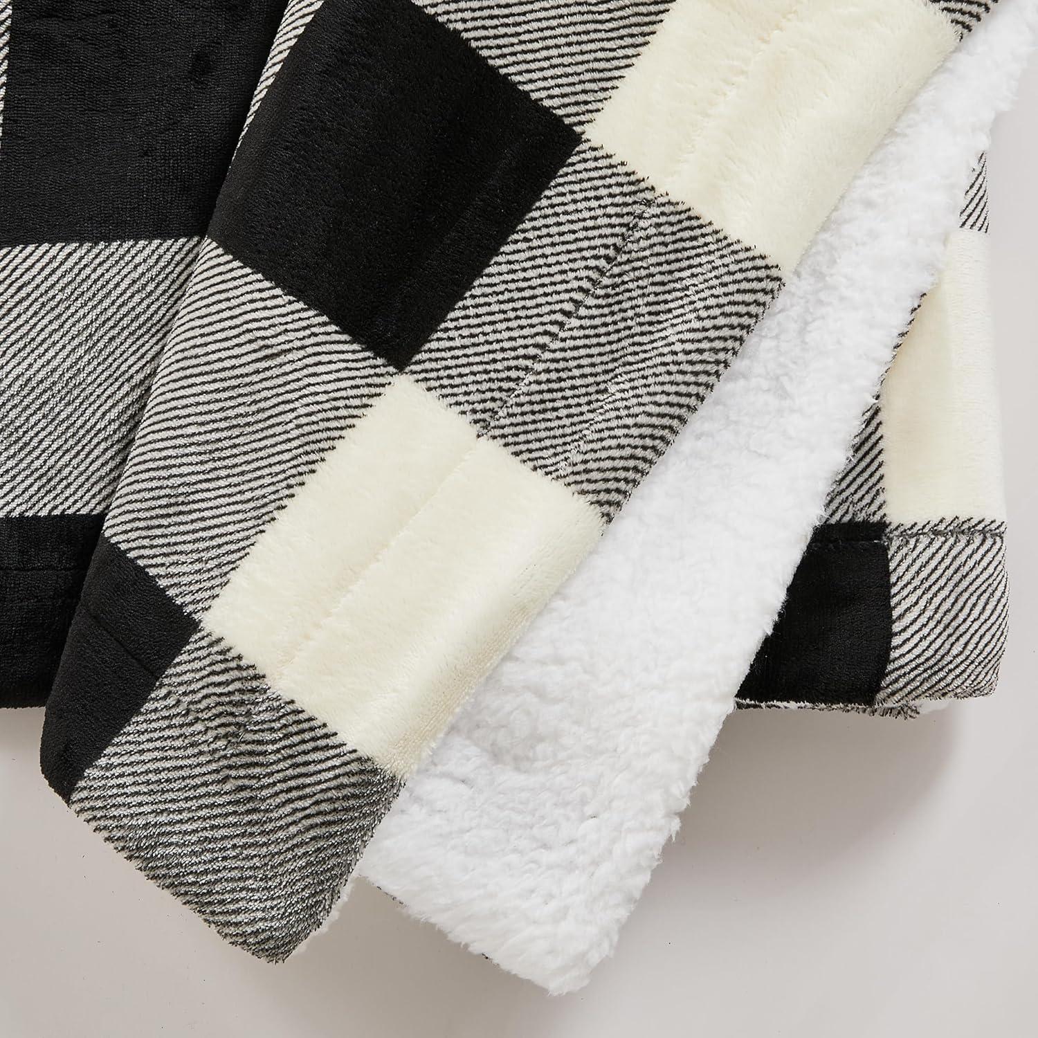 Black and White Buffalo Check Sherpa Reversible Throw Blanket