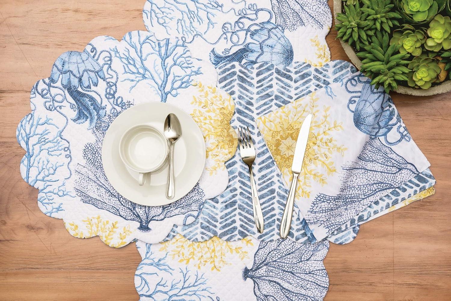 Monterey Mist Round Quilted Cotton Coastal Placemat Set