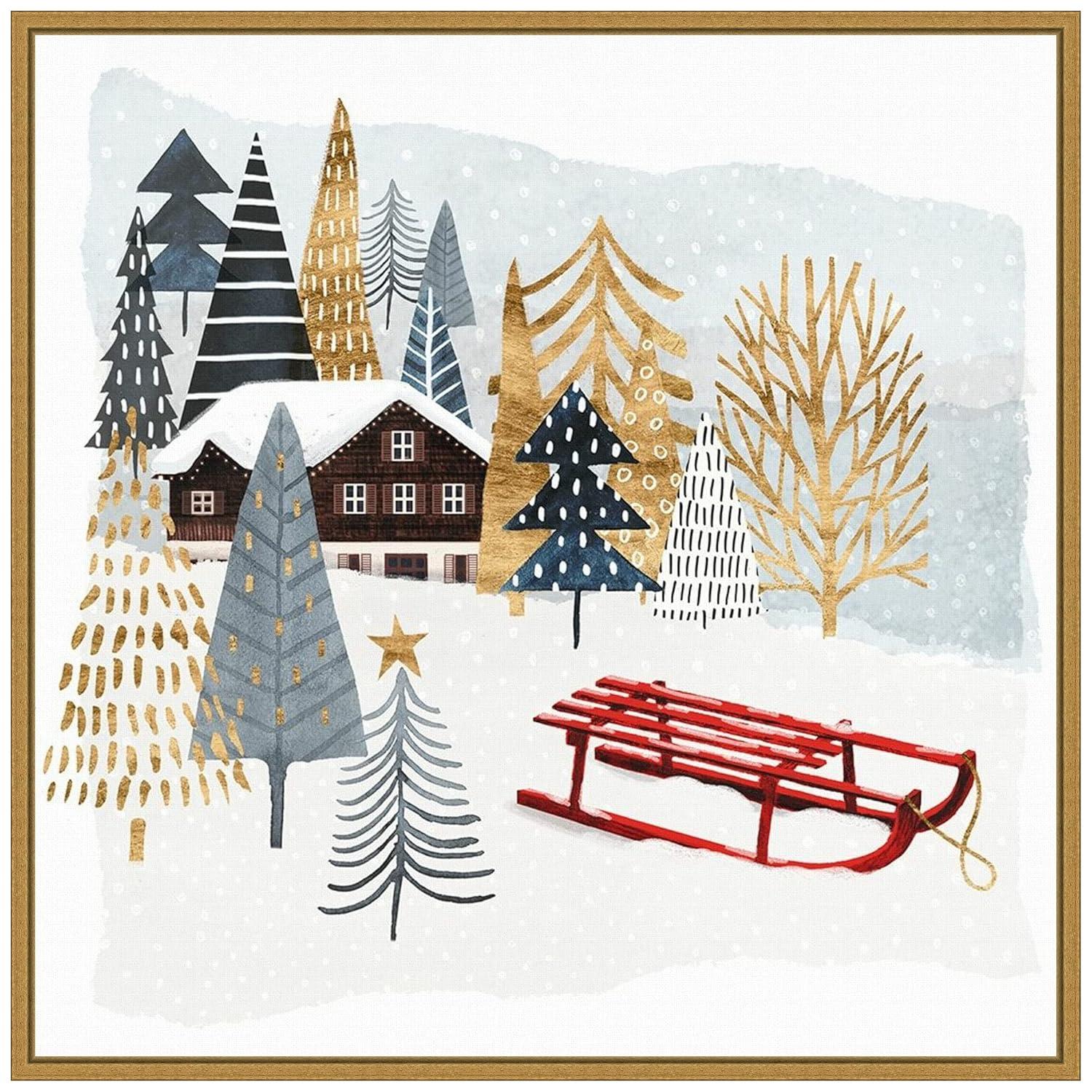 22" x 22" Christmas Chalet II Framed Wall Canvas - Amanti Art: Victoria Borges Seasonal Decor