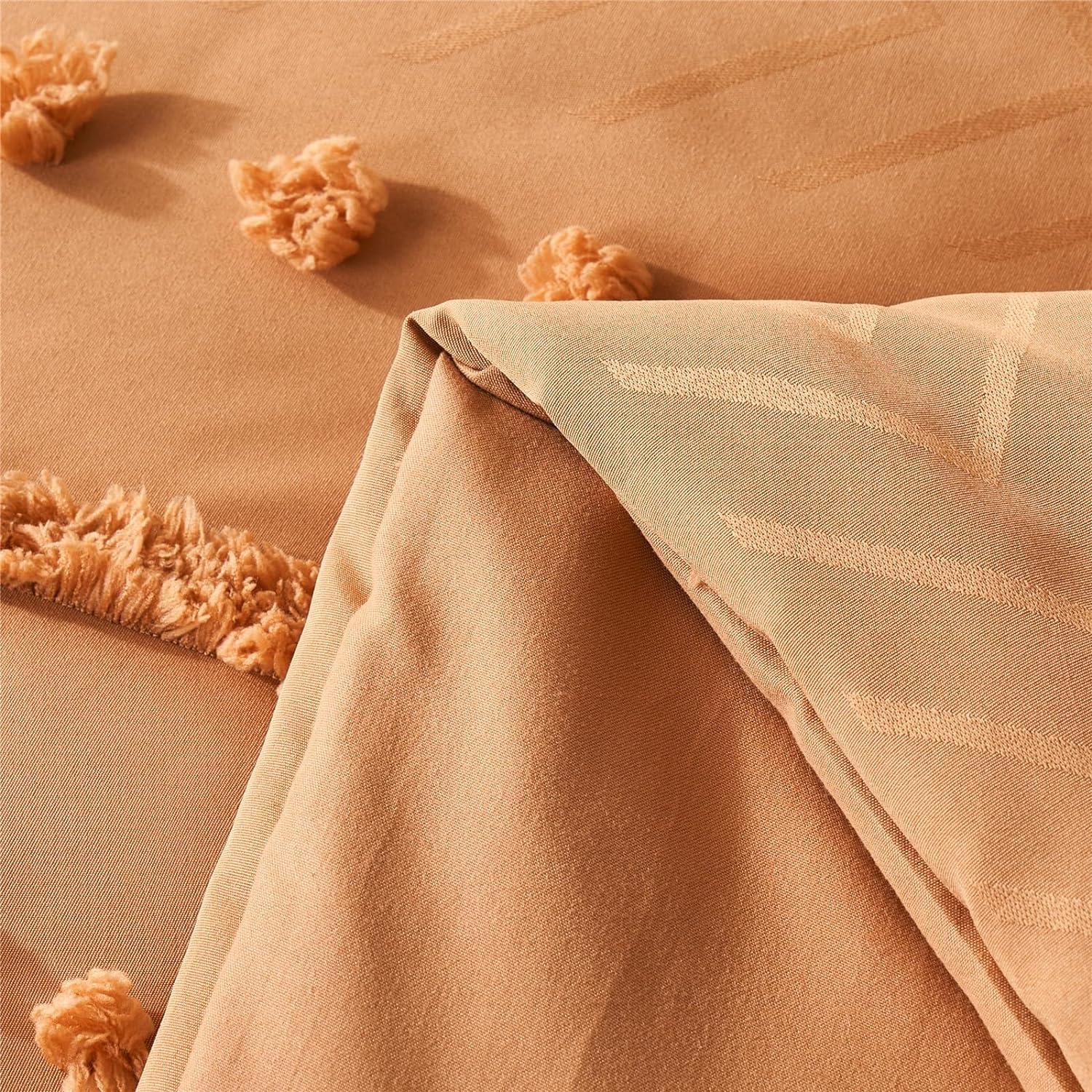 7 Pieces Queen Comforter Set, Pumpkin Tufted Boho Shabby Chic Bed in a Bag Comforter and Sheet Set, All Season Soft Microfiber Complete Bedding Set (Pumpkin, Queen)