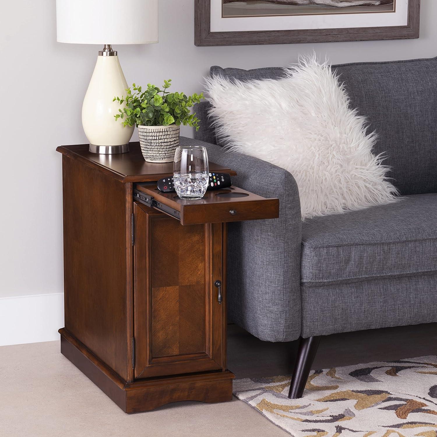 Powell Butler Accent Table with USB and Electrical Charging Station, Hazelnut