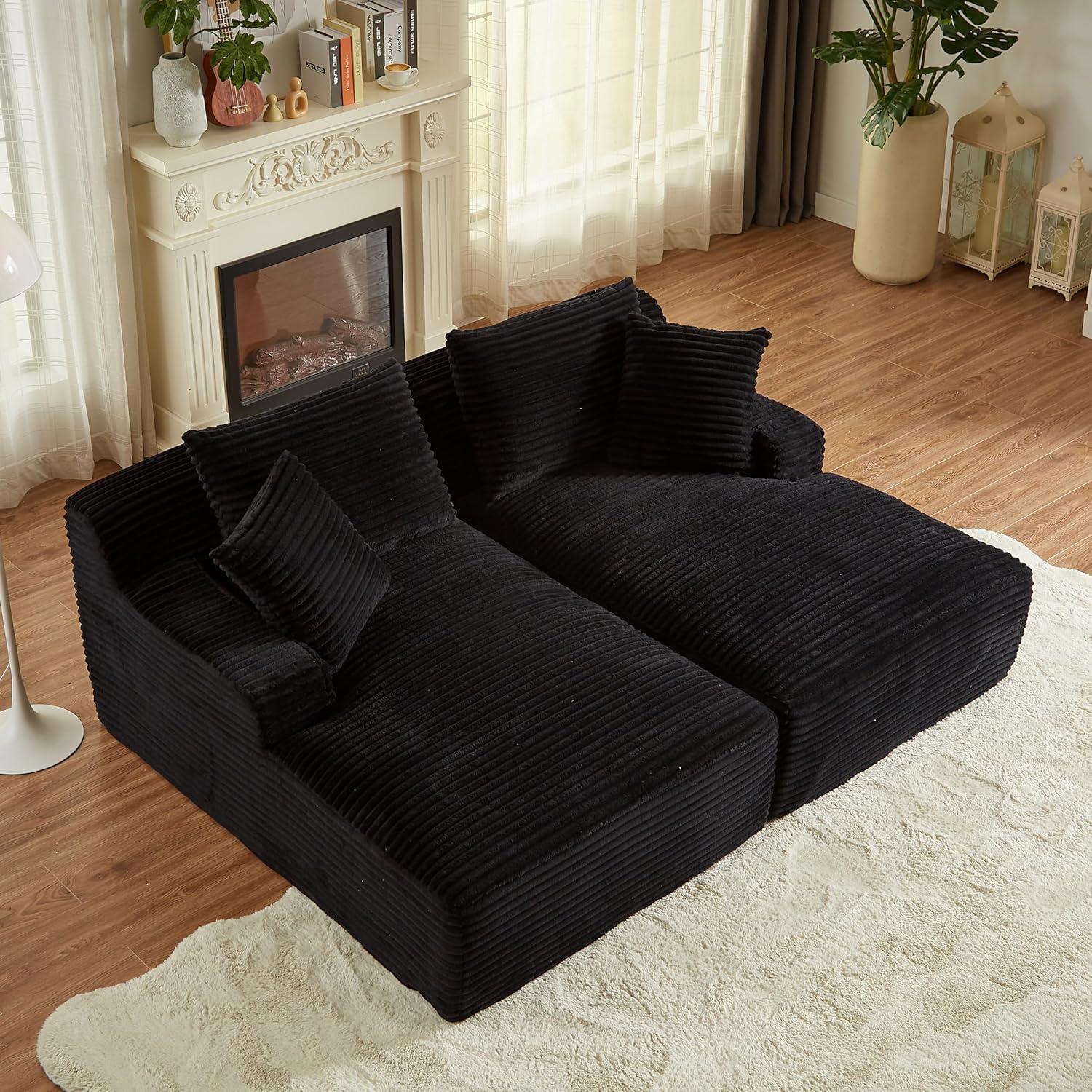 GNIXUU 78"Oversized Double Chaise Lounge Indoor, Corduroy Sleeper Sectional Couch, Upholstered Boneless Cloud Sofa Deep Seat, Comfy Plush Chair Bed for Living Room