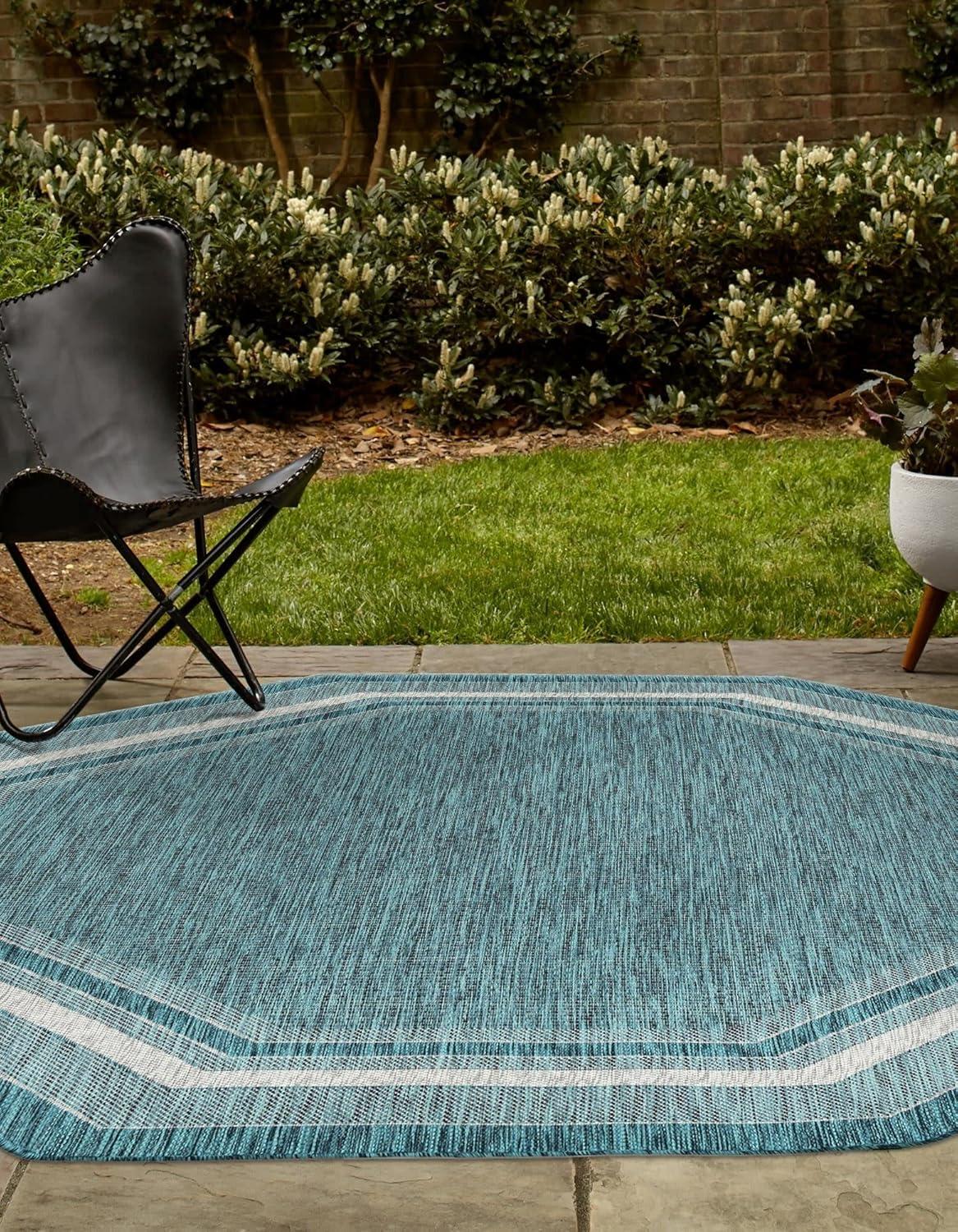 Unique Loom 8' 0 x 8' 0 Octagon Indoor/Outdoor Border Teal Area Rug