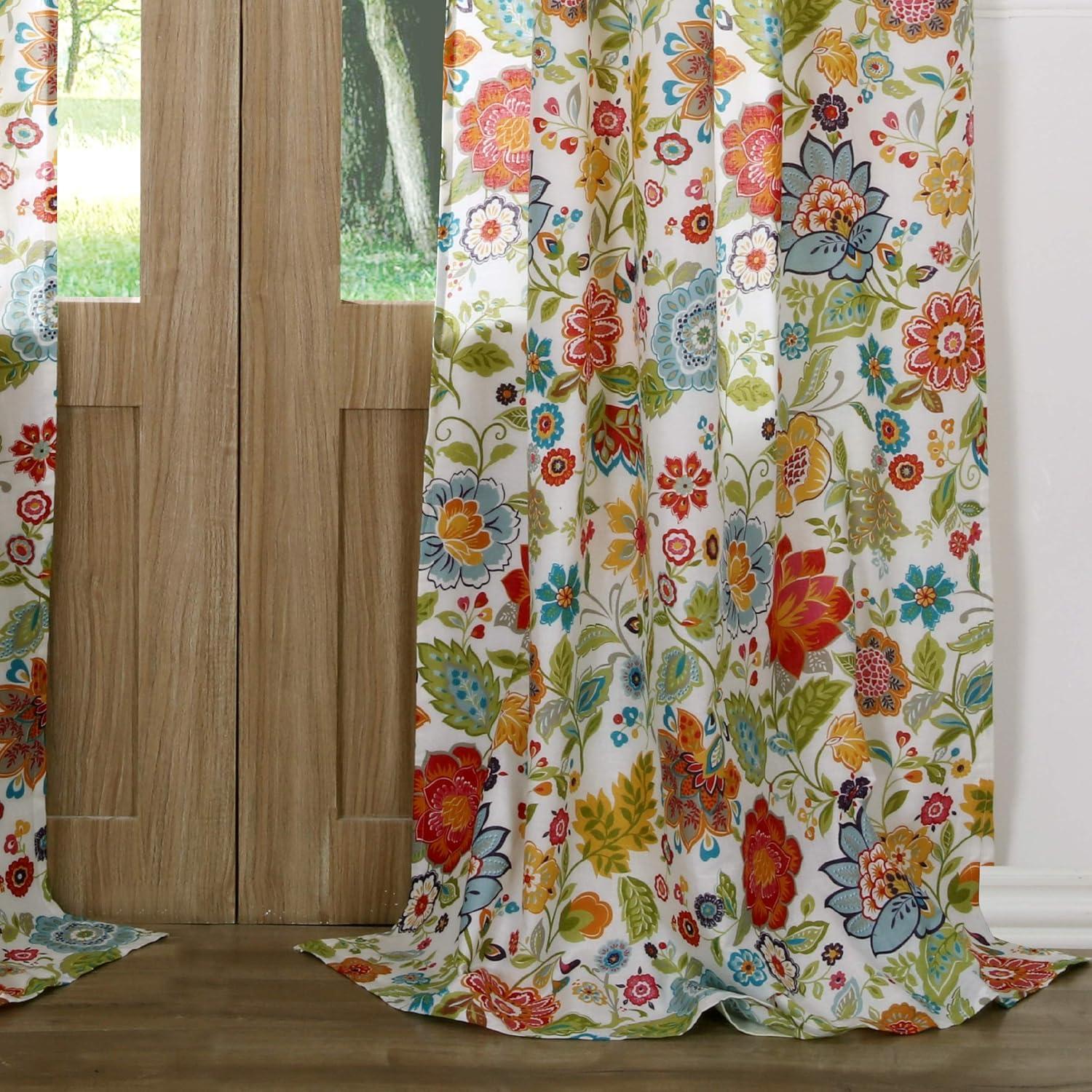 White Floral Polyester Sheer Rod Pocket Drapes