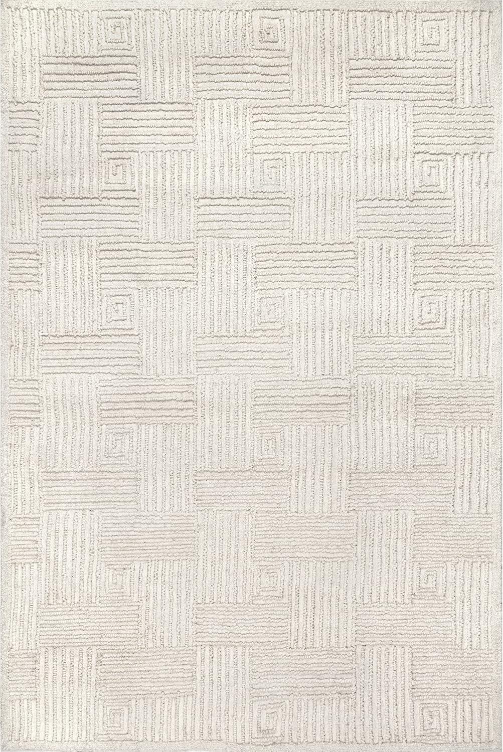 Nuloom Mallory Geometric 6x9 Wool Indoor Area Rug for Living Room Bedroom Dining Room Kitchen, Ivory