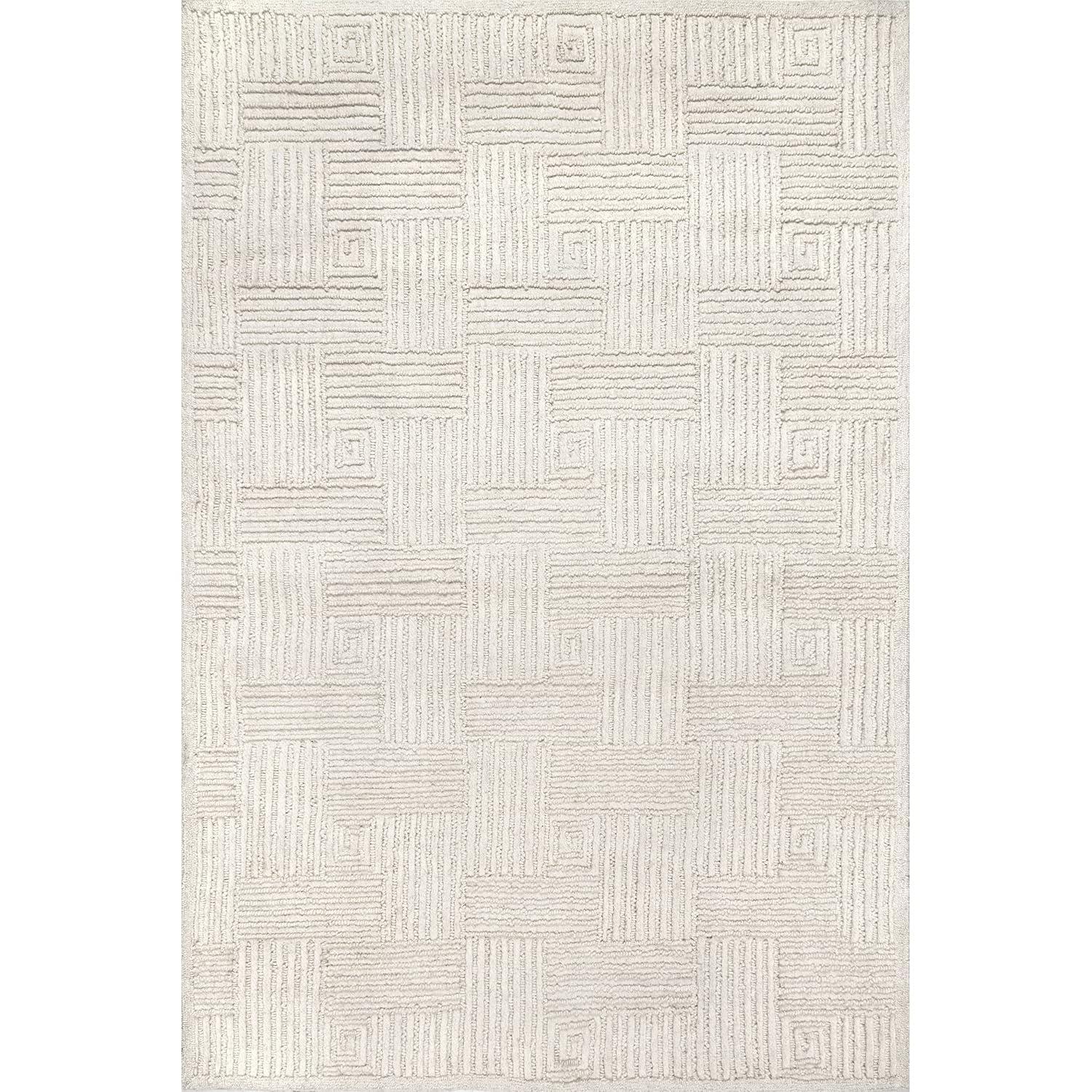 Nuloom Mallory Geometric 5x8 Wool Indoor Area Rug for Living Room Bedroom Dining Room Kitchen, Ivory