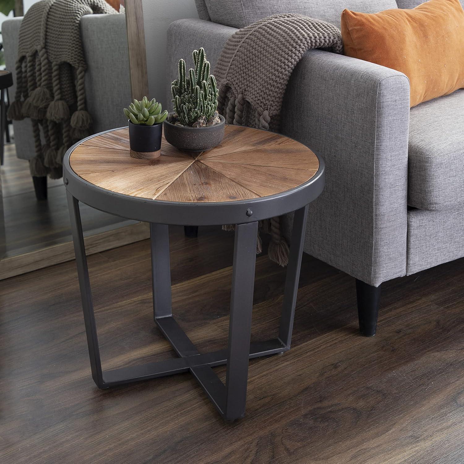 Rustic Brown and Charcoal Gray Starburst Round Side Table, 20x20x18.5