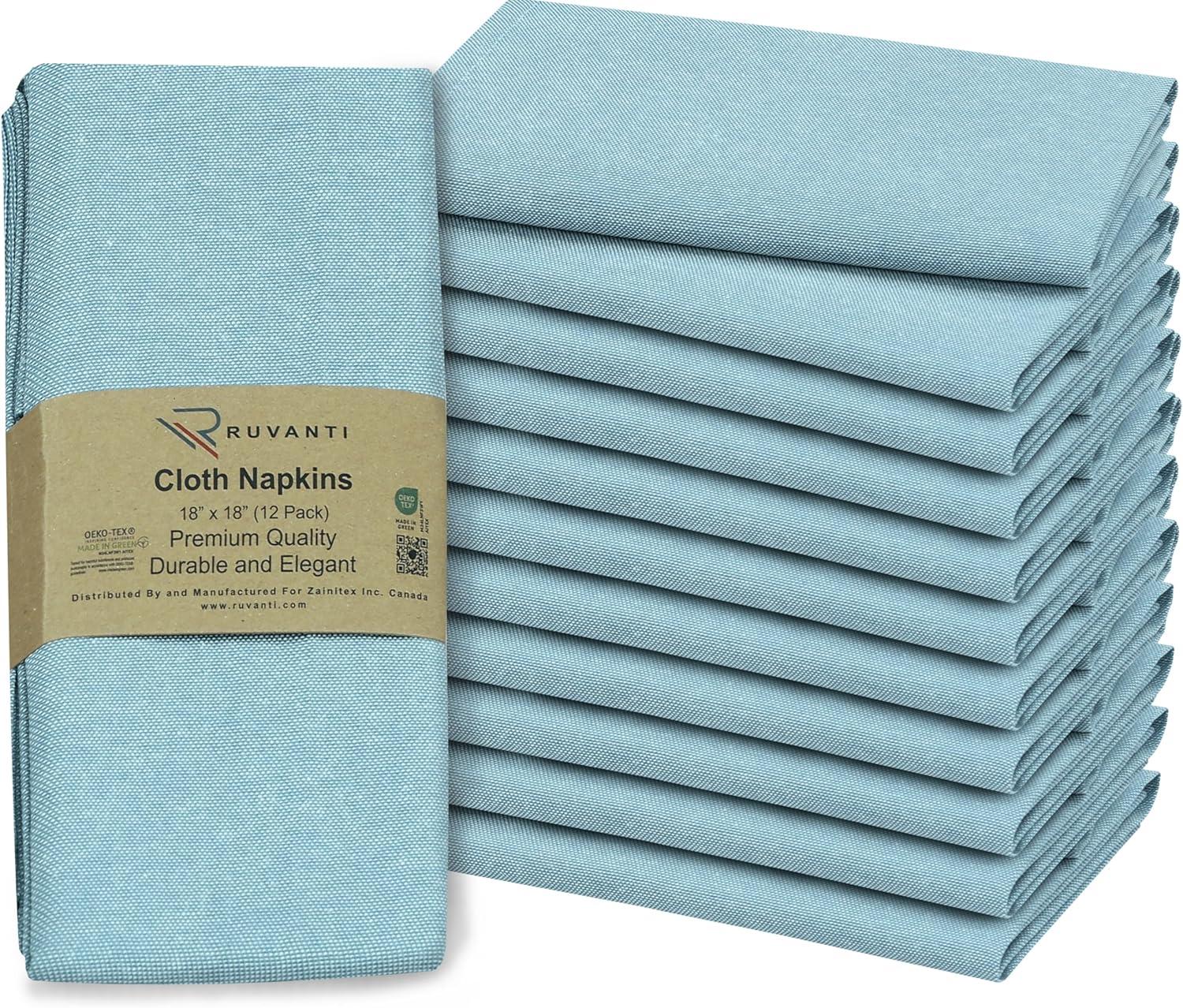 Ruvanti Poly Cotton Square Cloth Napkins Chambray Fabric (Set of 12)