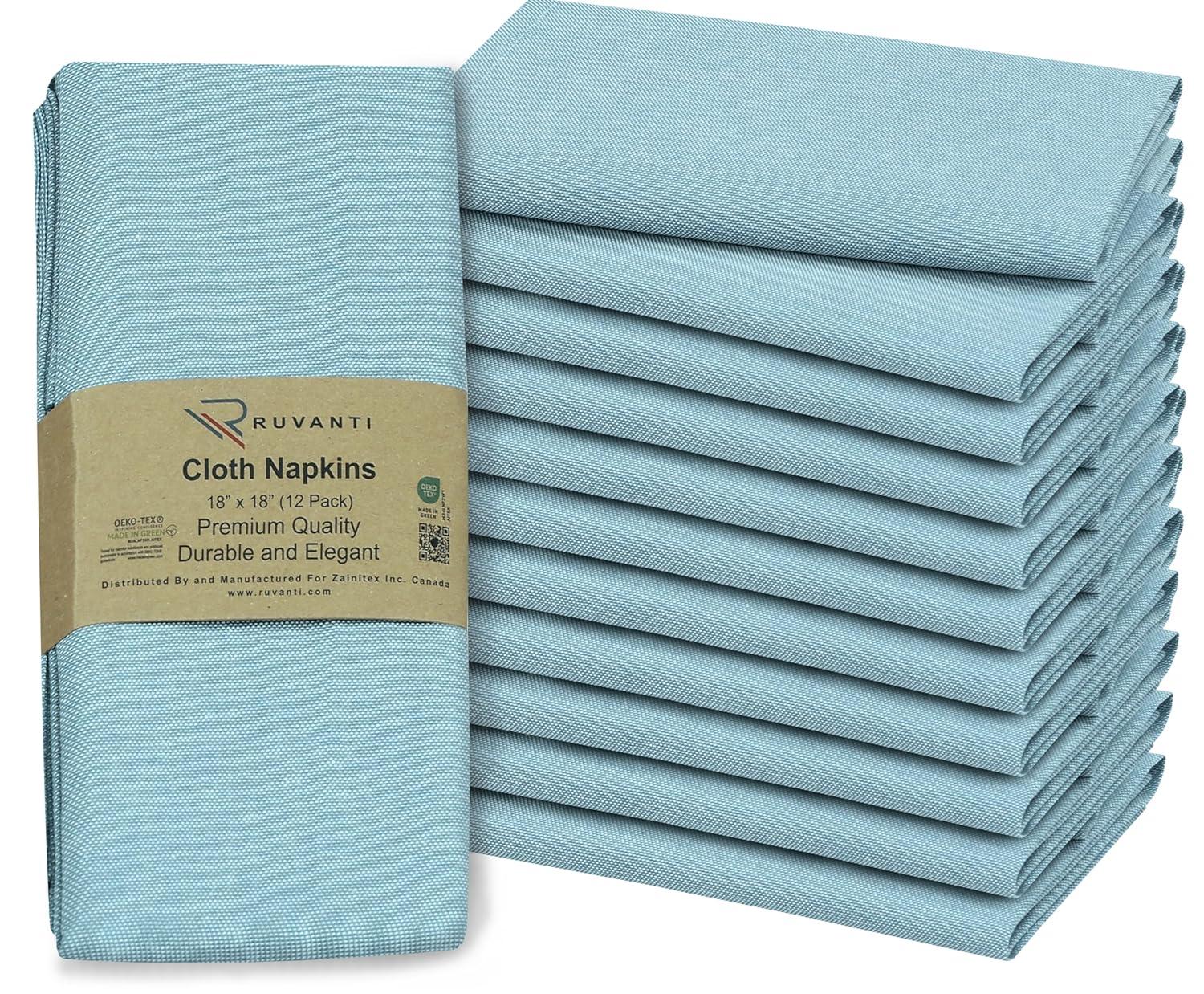 Ruvanti Poly Cotton Square Cloth Napkins Chambray Fabric (Set of 12)