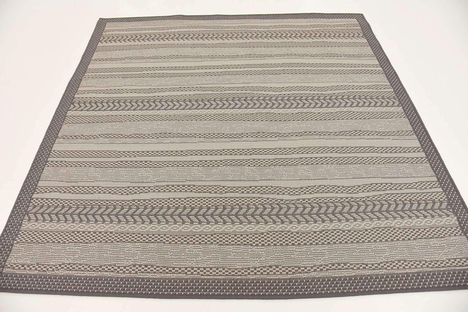 Unique Loom Outdoor Border Collection Area Rug - Lines (6' 1" Square Gray/Silver)