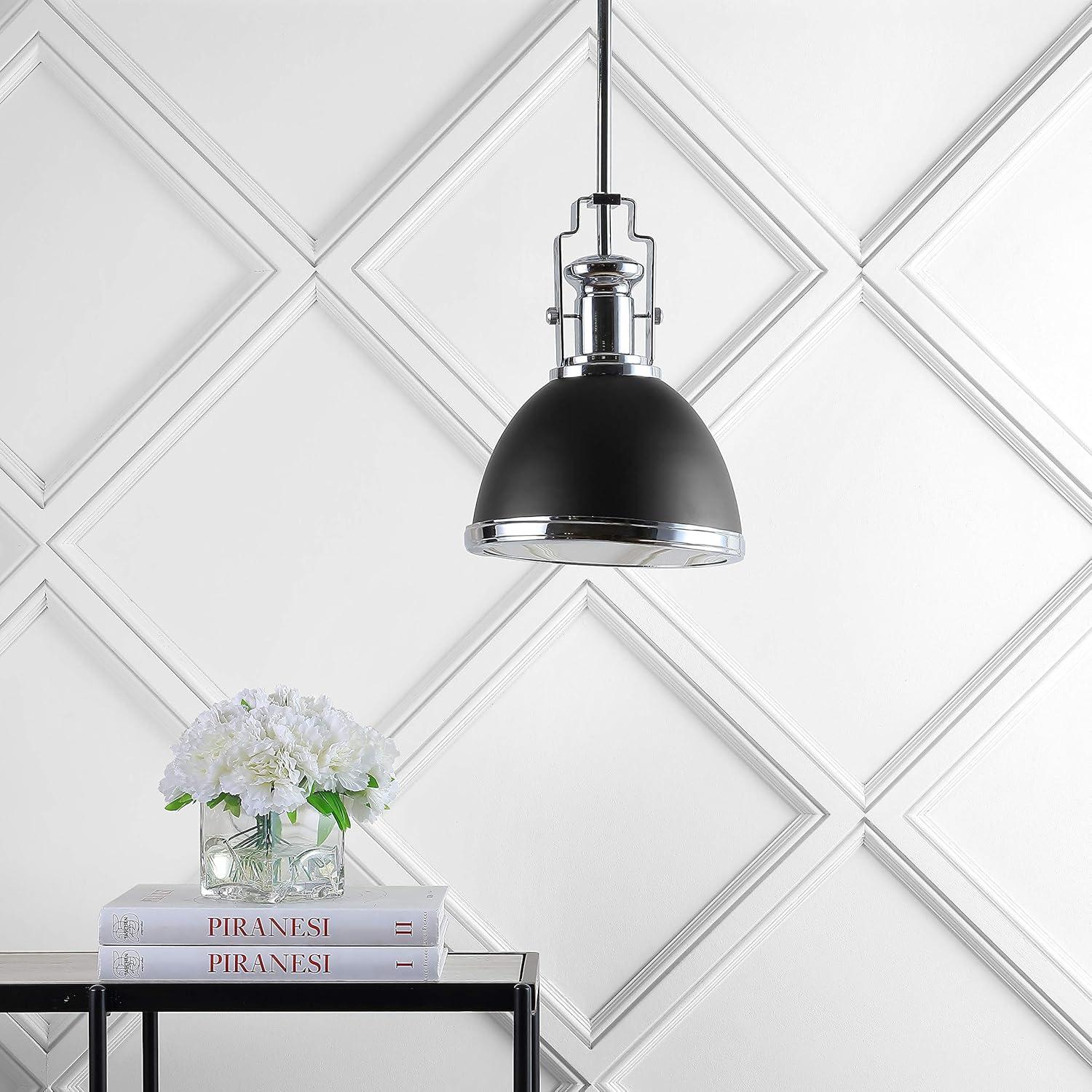 Homer 10" 1-Light Modern Industrial Iron LED Dome Pendant, Black/Chrome