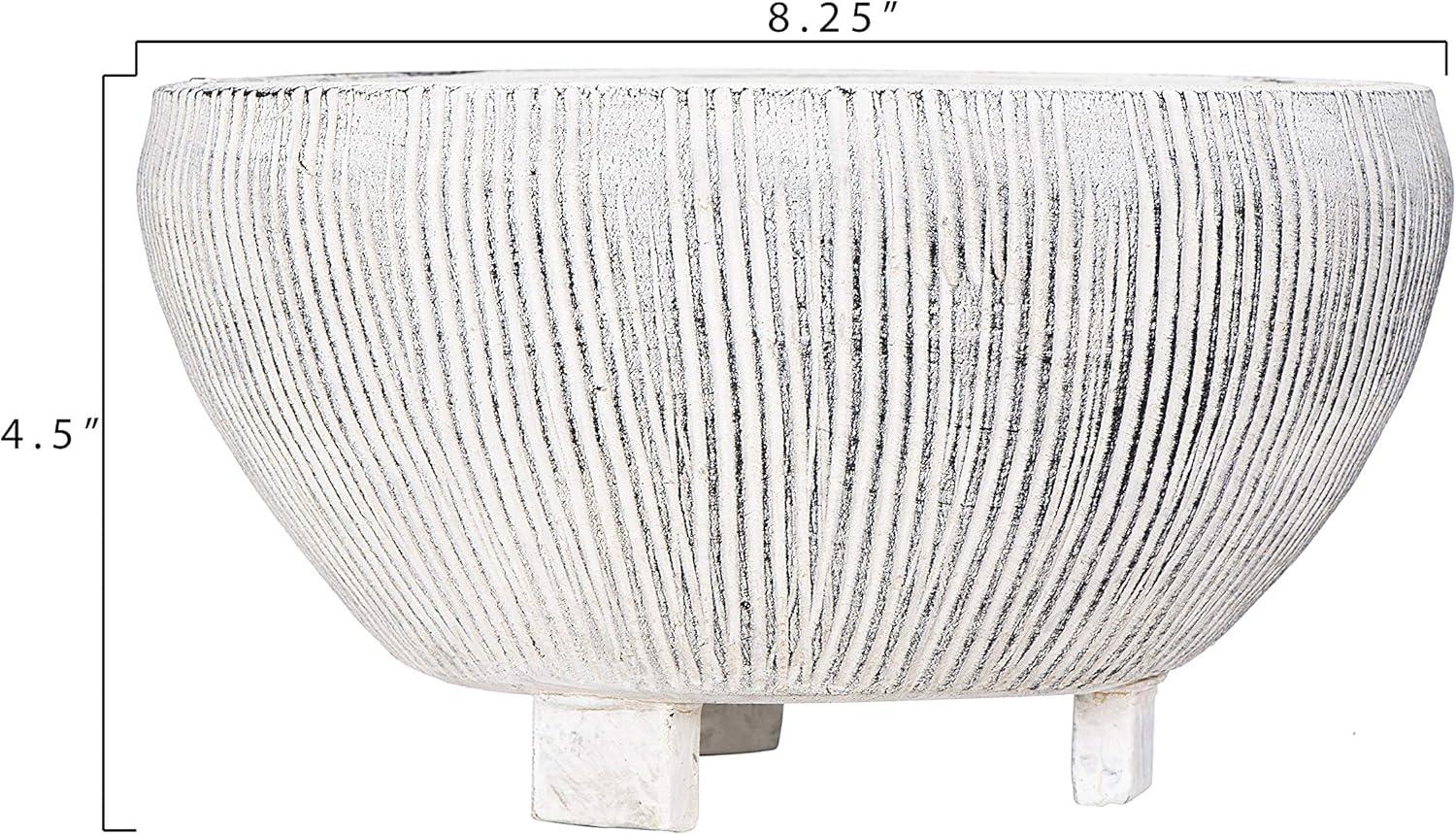 Storied Home Small Footed Terracotta Planter with Fluted Texture Distressed Cream: Indoor 4.5" Hand-Painted Vase