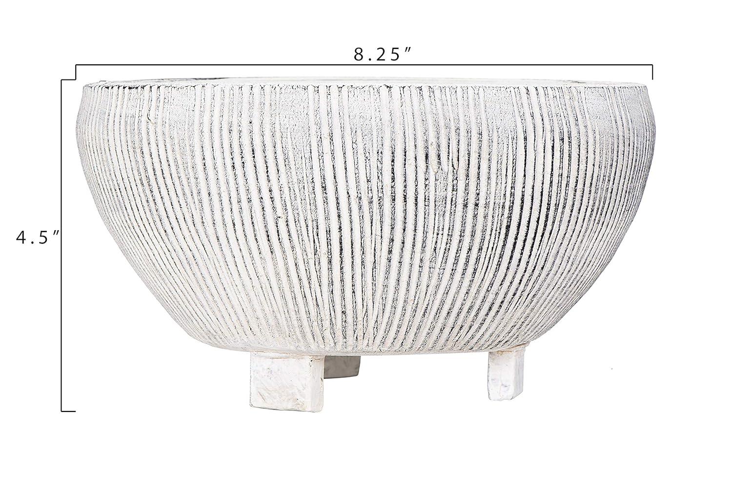 Storied Home Small Footed Terracotta Planter with Fluted Texture Distressed Cream: Indoor 4.5" Hand-Painted Vase