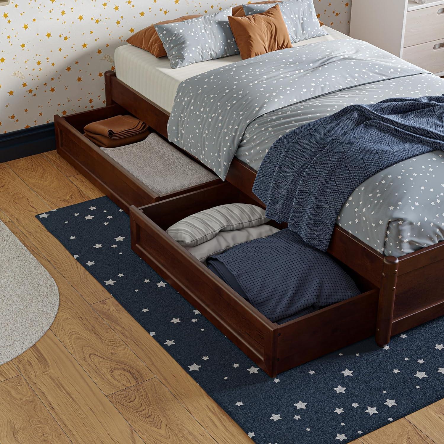 Barcelona King Solid Wood Panel Platform Bed with Storage Drawers in Walnut