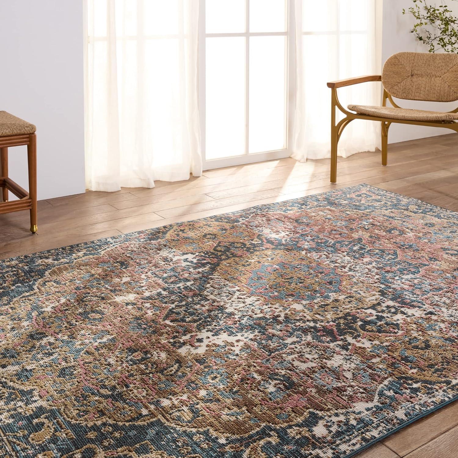 Akela Dark Blue and Multicolor Medallion Runner Rug