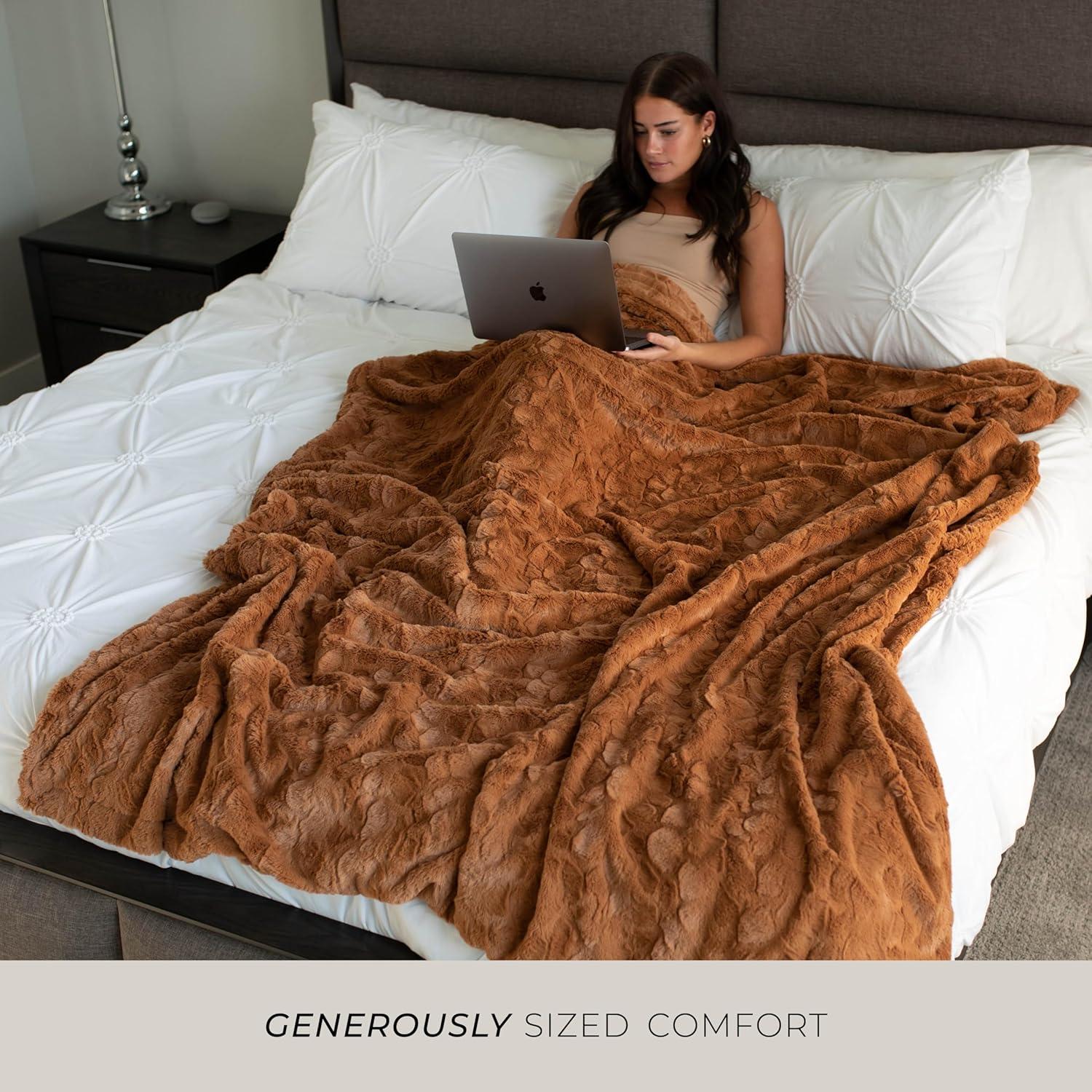 Camel Faux Fur Queen Reversible Throw Blanket