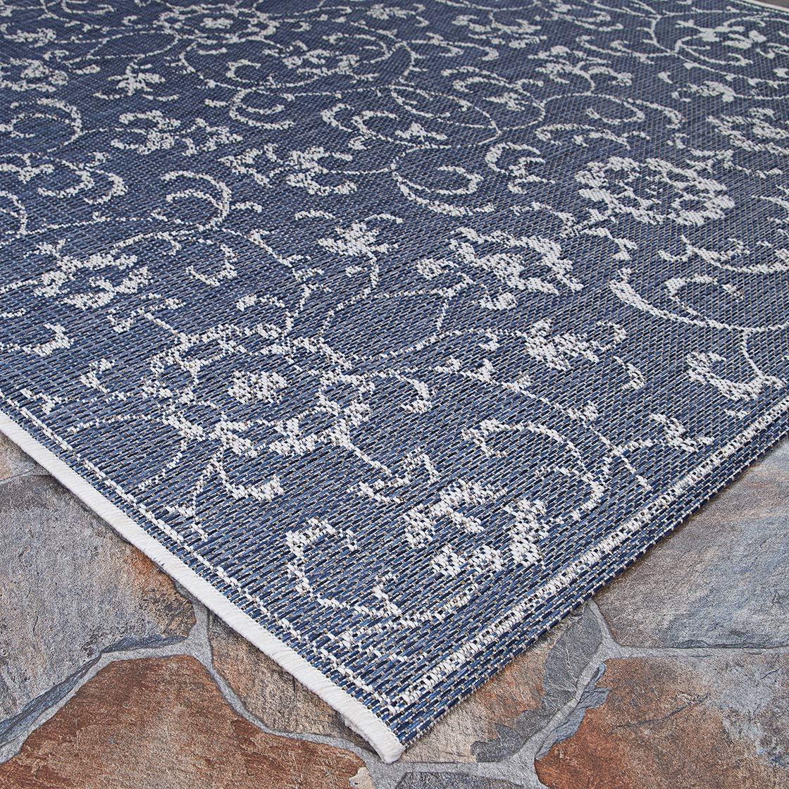 Couristan Monte Carlo Summer Vines Indoor / Outdoor Area Rug, Navy-Ivory, 5'3" x 7'6"