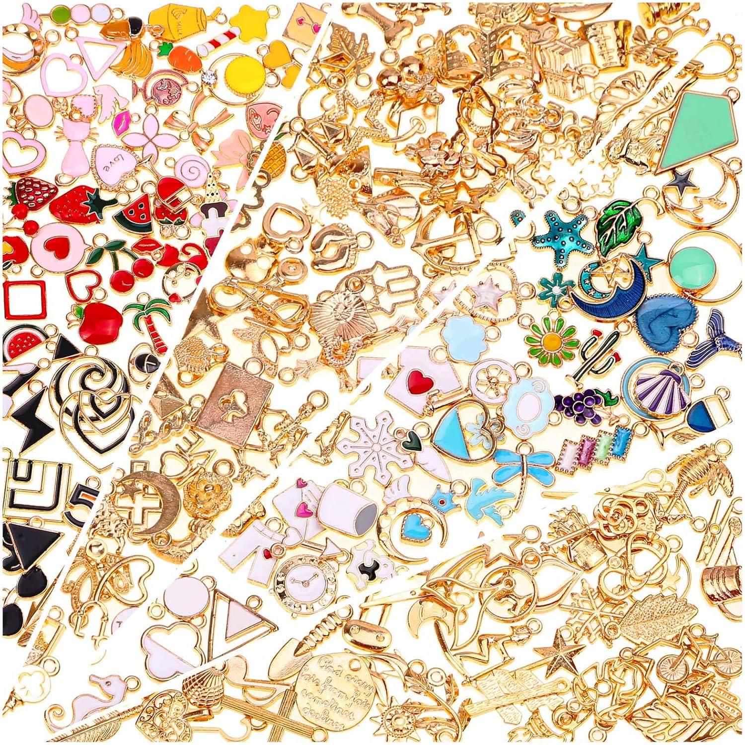 Acejoz 200Pcs Charms for Jewelry Making, Assorted Jewelry Bangle Charms, Wholesale Mixed Bulk Metal Earring Charms for DIY Necklace Bracelet Jewelry Making and Crafting (Assorted Color)
