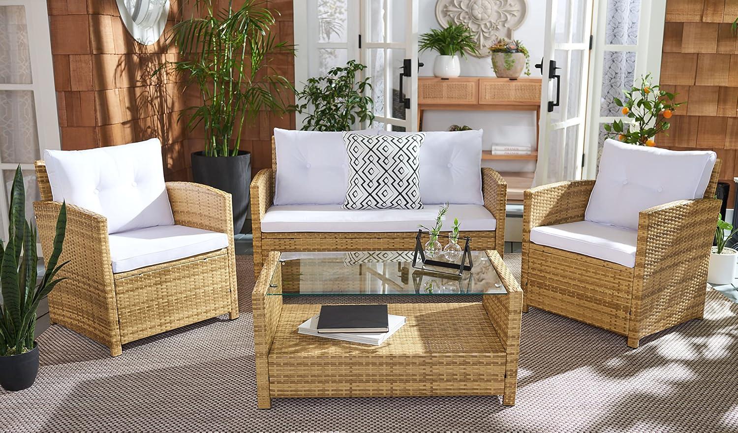 Coastal Charm Natural & White 4-Piece Patio Conversation Set