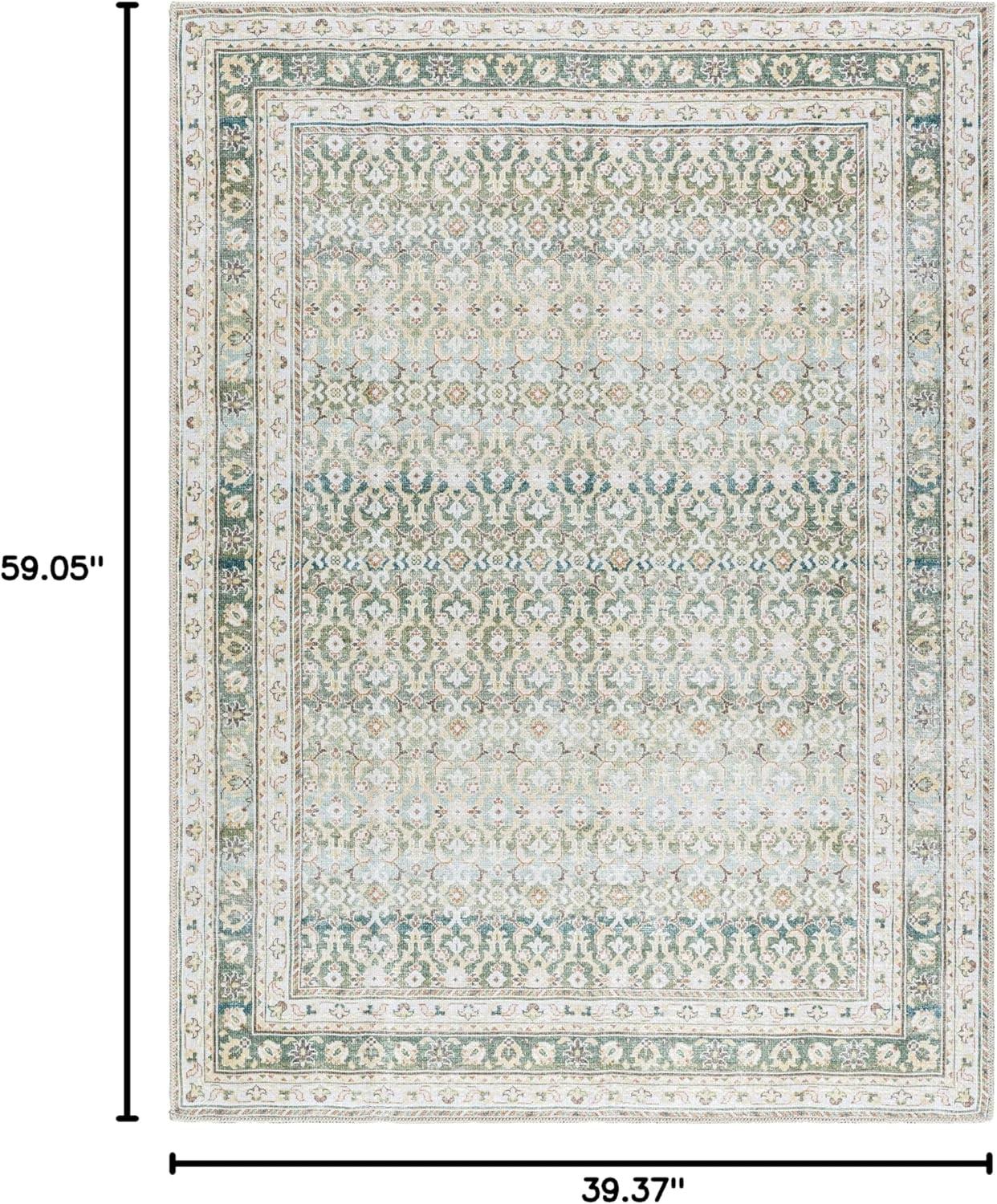 Rainier Green and Gray Washable Synthetic Area Rug, 3'3" x 4'11"