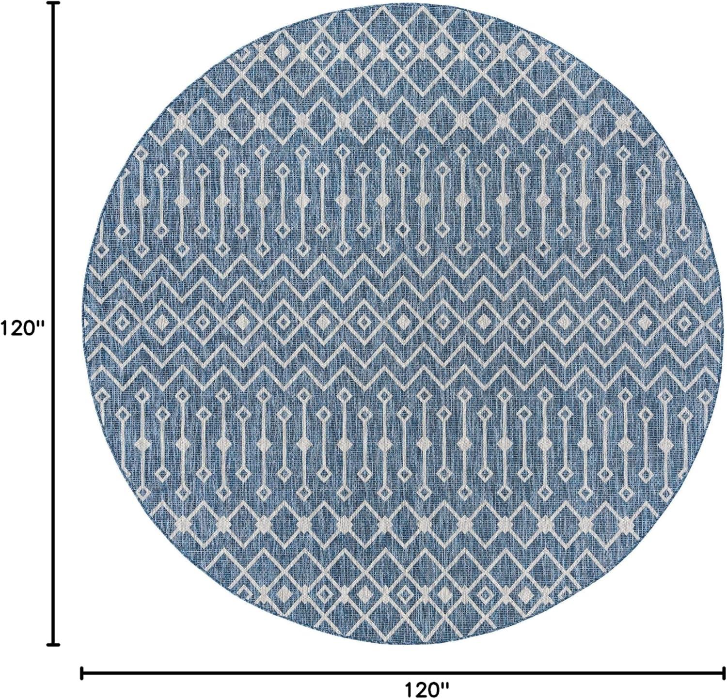 Unique Loom 10' 0 x 10' 0 Round Indoor/Outdoor Trellis Blue Area Rug