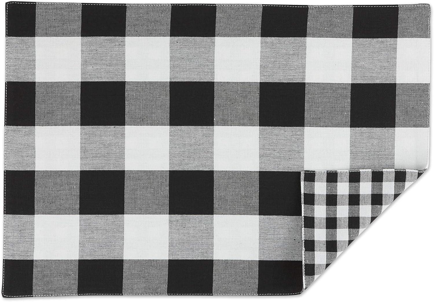 Black/White Reversible Gingham/Buffalo Check Placemat Set