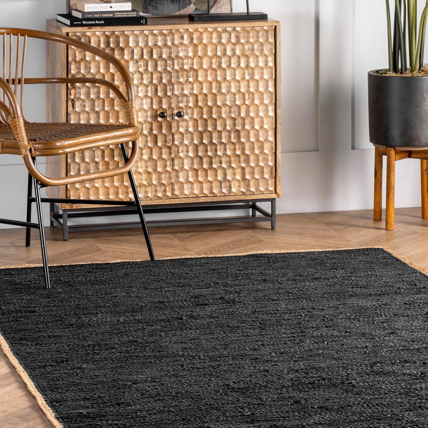 Nuloom Sabby Hand Woven Leather Flatweave Kitchen Runner Indoor Area Rug - Hallway, Entryway, 2' x 6', Black