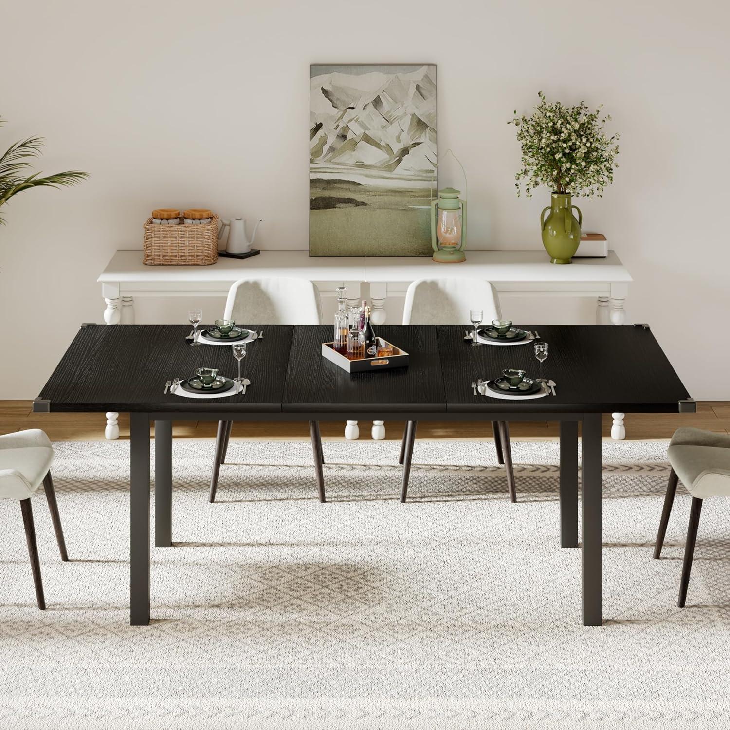 63" Black Extendable Modern Farmhouse Dining Table