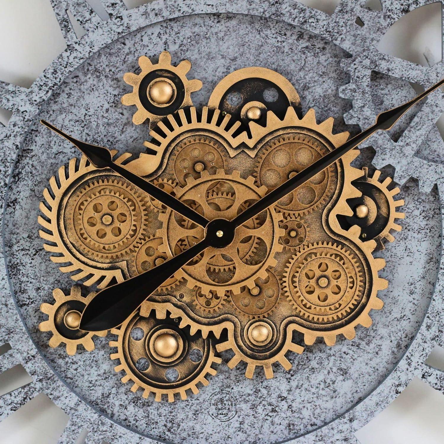 The Gears Clock Wall Clock 36" Round Oversized for Living Room decor with Real Moving Gears America Collection