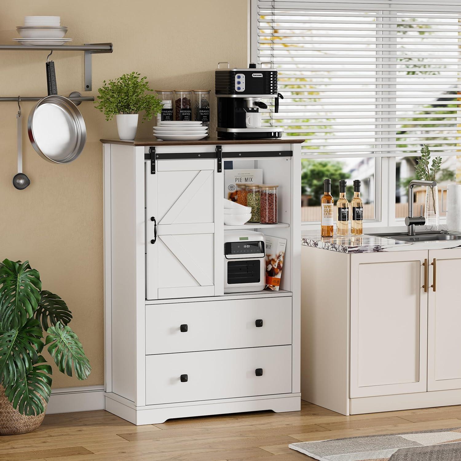 White and Black Farmhouse Sliding Barn Door Dresser