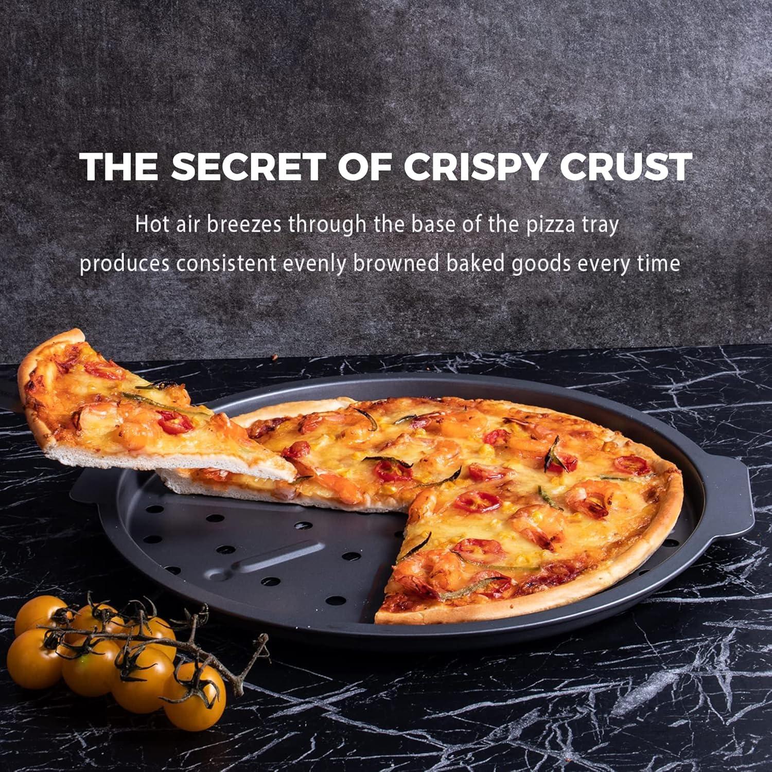 12-Inch Gray Nonstick Pizza Pan with Holes and Handles, Set of 2