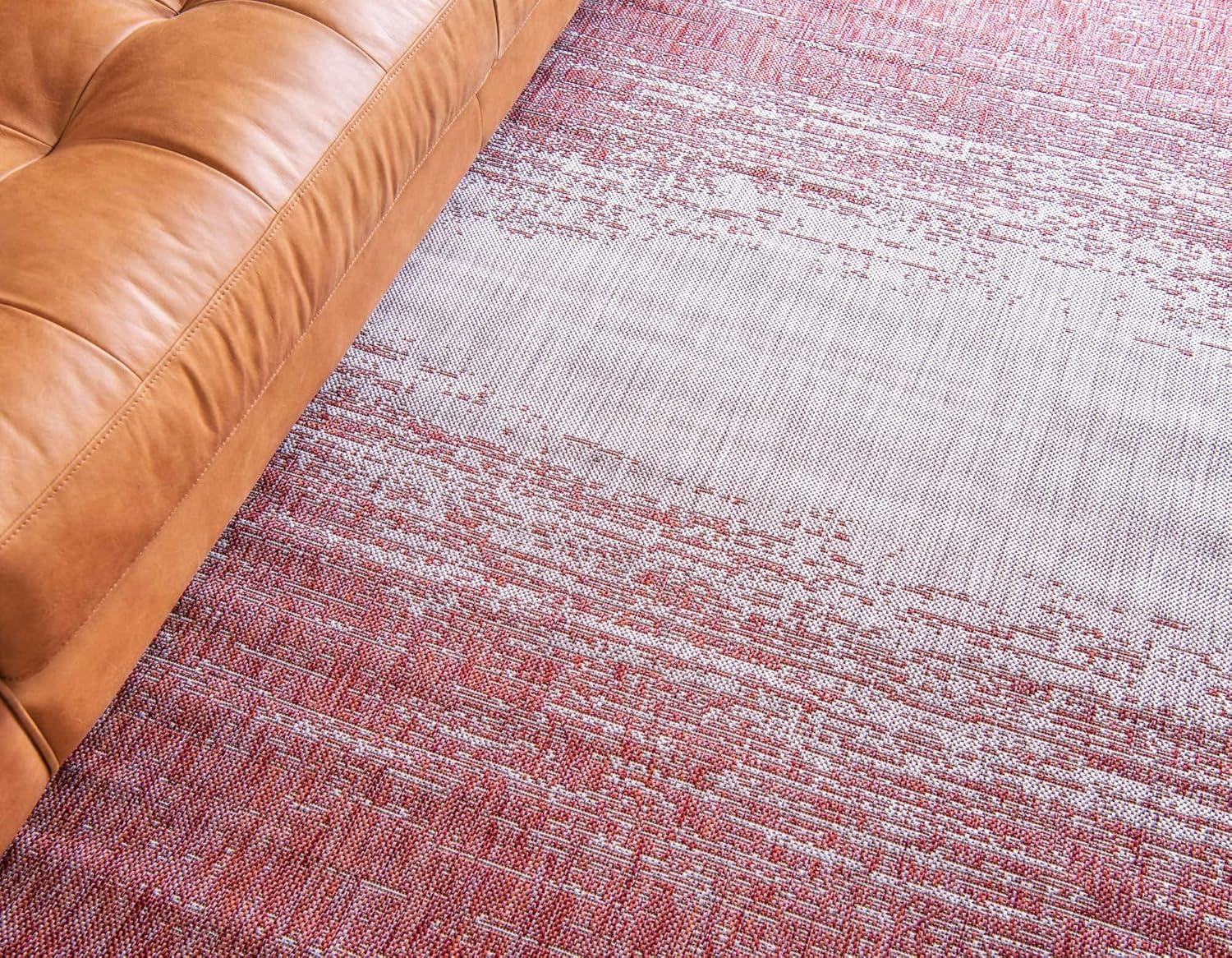 Unique Loom Outdoor Modern Collection Area Rug - Ombre (4' 1" x 6' 1" Rectangle Rust Red/Gray)