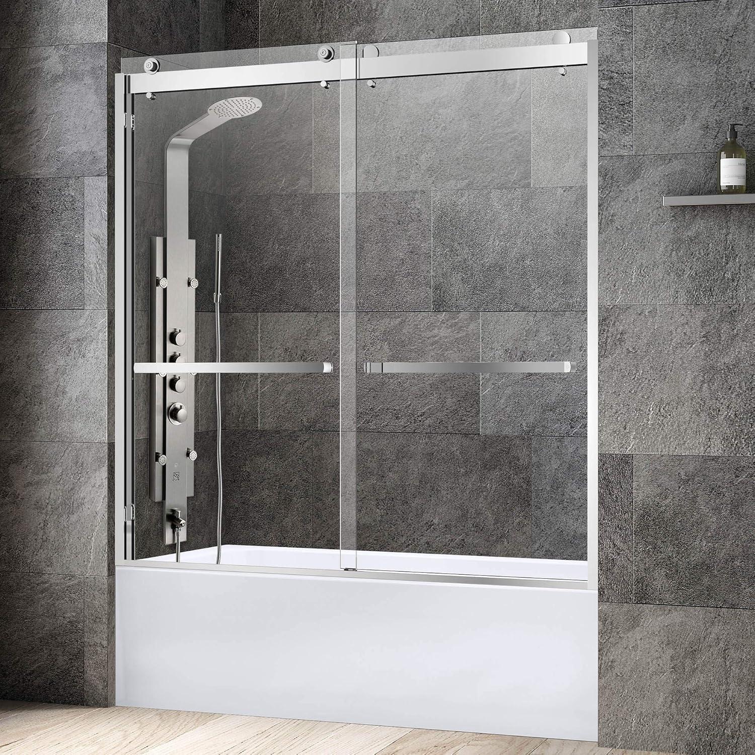 WoodBridge 56-60X62" Double Sliding Tub Door with 3/8" Thickened Upgrade Tempered Glass | Stainless Steel Hardware | Safe, Explosion-Resistant, Clear & Stylish, Sturdy & Durable  SDD6062-B