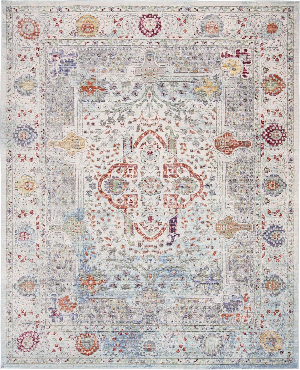 Blue and Multicolor Hand-Knotted Synthetic Area Rug, 2'3" x 4'