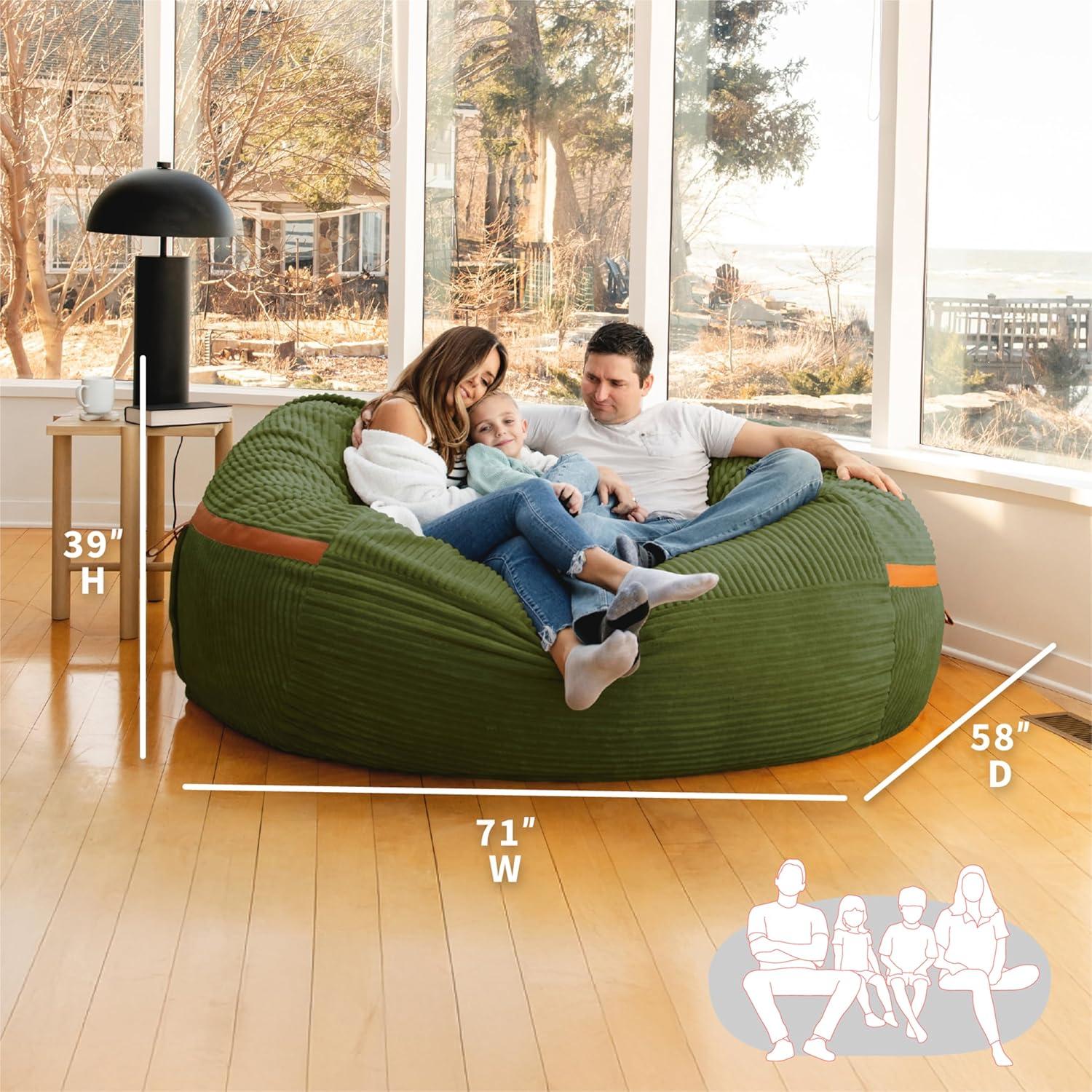 Big Joe Foam Filled Bean Bag Chair with Removable Cover, Corded Plush, Vegan Leather Accents, Medium to XXL Size