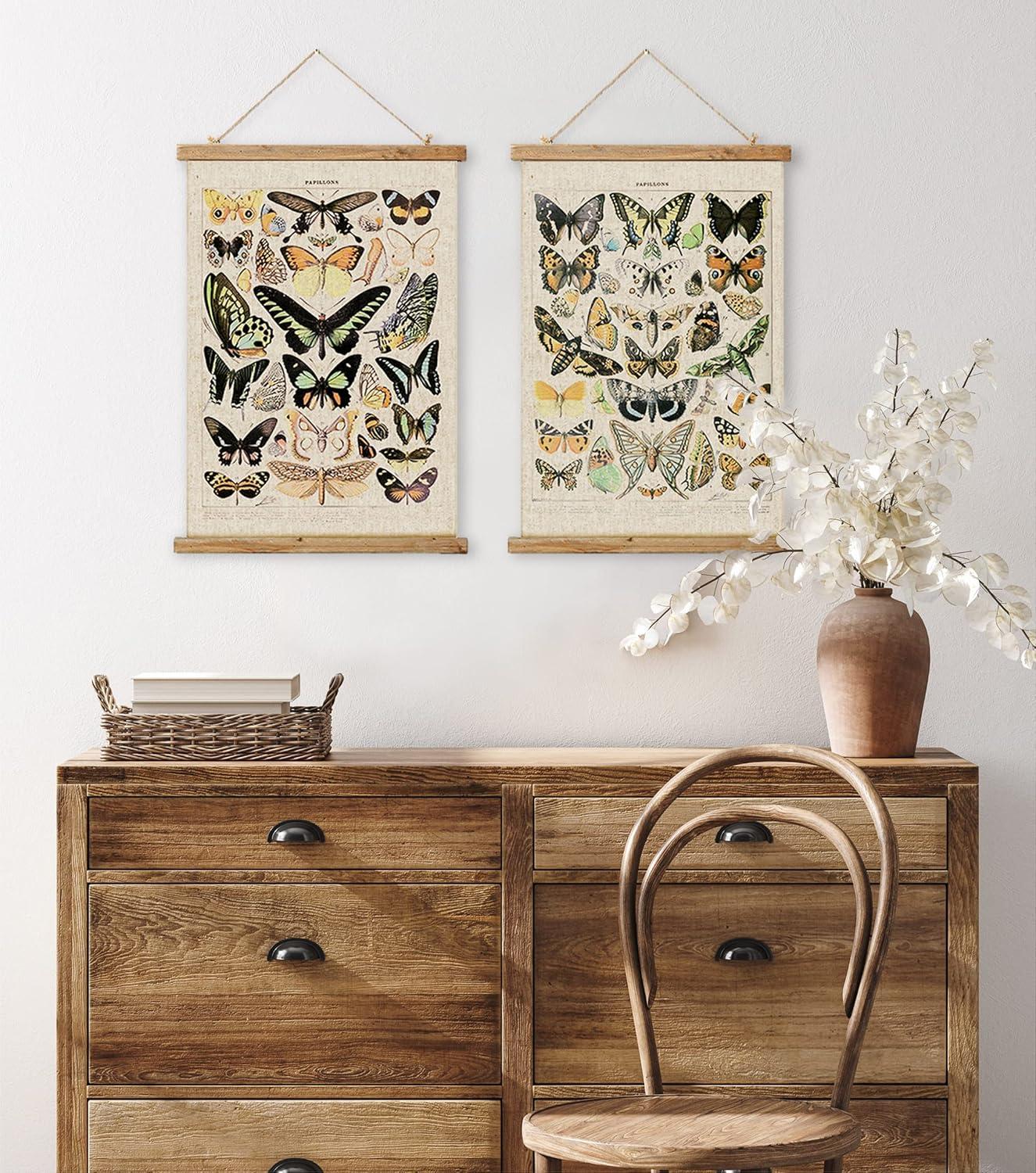 Vintage Illustrative Reference Plant Hanging Poster, Retro Style of Botanical Wall Art Prints, Printed on Linen with Wood Frames, Ready to Hang